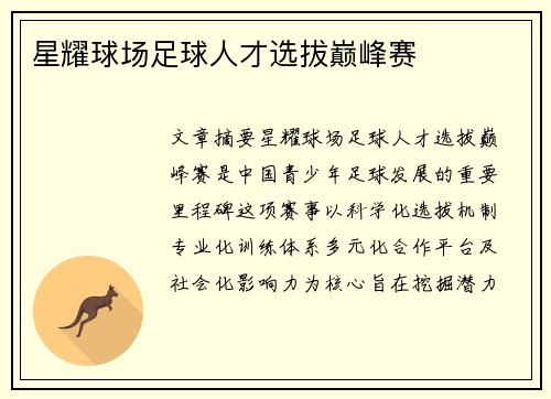 星耀球场足球人才选拔巅峰赛