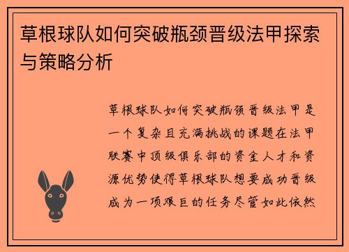 草根球队如何突破瓶颈晋级法甲探索与策略分析